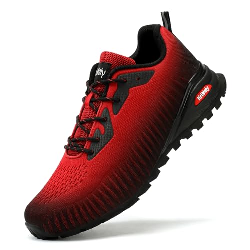 Kricely Traillaufschuhe Herren Leicht Atmungsaktiv Wanderstiefel rutschfest Laufschuhe Outdoor Fitness Straßenlaufschuhe（Rot 41） von Kricely