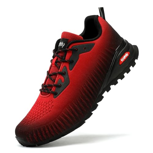 Kricely Traillaufschuhe Herren Leicht Atmungsaktiv Wanderstiefel rutschfest Laufschuhe Outdoor Fitness Straßenlaufschuhe（Rot 42） von Kricely