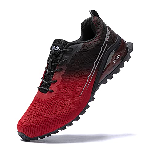 Kricely Traillaufschuhe Herren Leicht Atmungsaktiv Wanderstiefel rutschfest Laufschuhe Outdoor Fitness Straßenlaufschuhe（Rot Schwarz 45） von Kricely