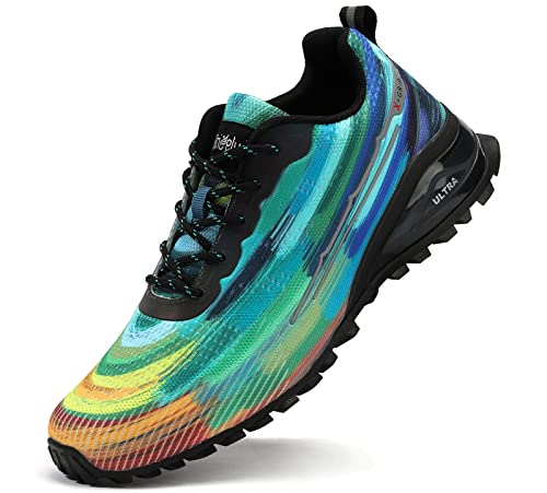 Kricely Traillaufschuhe Herren Leicht Atmungsaktiv Wanderstiefel rutschfest Laufschuhe Outdoor Fitness Straßenlaufschuhe（Tie-dye 42） von Kricely