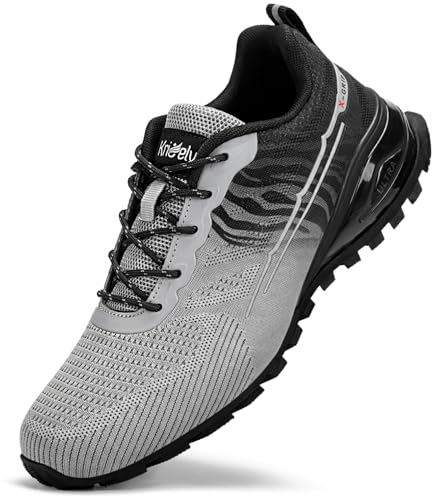 Kricely Traillaufschuhe Herren Leicht Atmungsaktiv Wanderstiefel rutschfest Laufschuhe Outdoor Fitness Straßenlaufschuhe (Schwarz grau 45) von Kricely