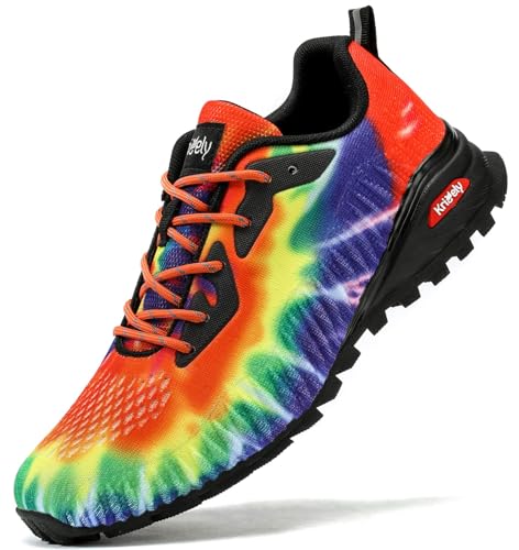 Kricely Traillaufschuhe Herren Weit Zehenschuhe Outdoor Fitness Straßenlaufschuhe Leicht Atmungsaktiv Wanderstiefel rutschfest Laufschuhe （Regenbogen 43.5 Weit） von Kricely