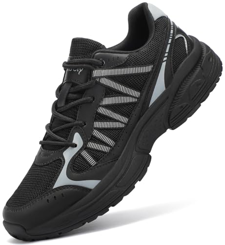 Kricely Turnschuhe Herren Schuhe Traillaufschuhe Laufschuhe Wanderschuhe Sportschuhe Sneaker Tennis Fitness Jogging Walkingschuhe Leichtgewichts Atmungsaktiv Straßenlaufschuhe (Schwarz 45) von Kricely