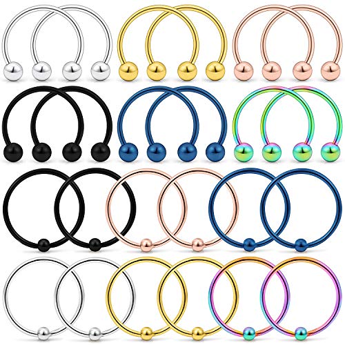 Kridzisw 24 Stück 20 g Chirurgenstahl Hufeisen Captive Bead Nase Hoop Ringe Septum Lippe Augenbrauen Tragus Helix Knorpel Ohrring Hoop Haken Ring Piercing Schmuck für Damen Herren 8 mm 10 mm von Kridzisw