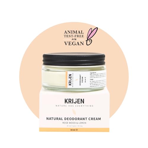 Krijen Rosenholz & Zitrone Creme-Deodorant 50 ml | Aluminiumfrei & vegan | Gegen Schweißgeruch & Verfärbungen | Hautfreundlich & rückstandfrei | Für Frauen & Männer von Krijen
