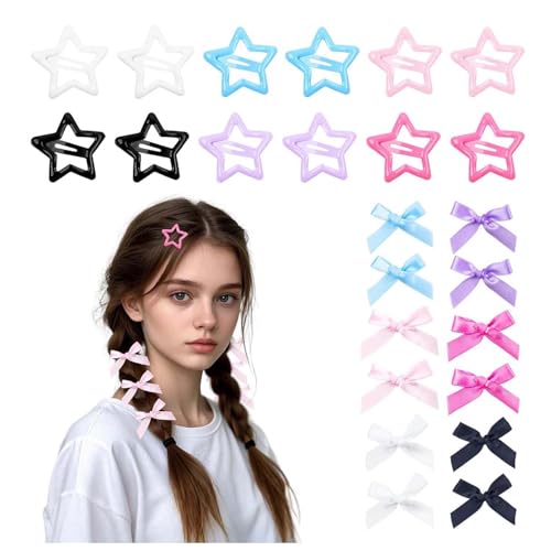 Krijuess 12 Stück Mini-Haarspangen und 12 Stück Stern-Haarspangen, Y2K-Haar-Accessoires, rutschfeste Metall-Haarspangen, Kokett-Haarschmuck für Frauen und Mädchen von Krijuess
