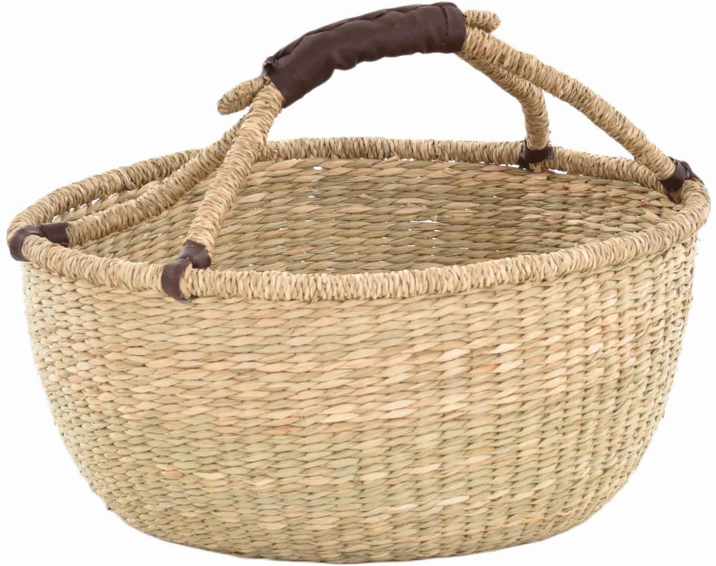 Krines Home Einkaufskorb Seegras Tasche Groß mit Henkel Korb mit Kunstledergriff rund Ø40 cm, Einkaufskorb Rundkorb Krines Home Einkaufskorb Seegras Tasche Groß mit Henkel Korb mit Kunstledergriff rund Ø40 cm, Einkaufskorb Rundkorb von Krines Home