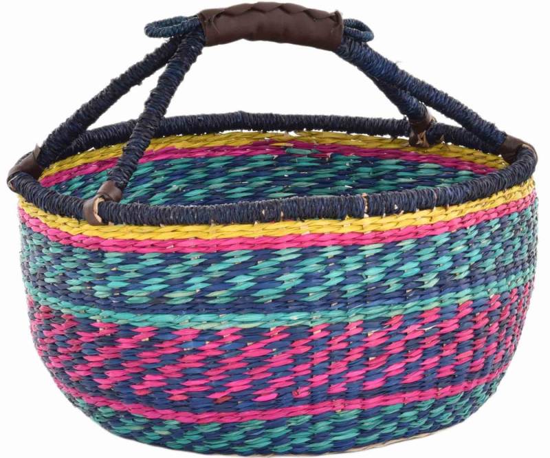 Krines Home Einkaufskorb Seegras Tasche Groß mit Henkel Korb mit Kunstledergriff rund Ø40 cm, Einkaufskorb Rundkorb von Krines Home