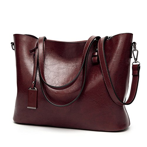 Coolives Damen Shopper Tasche aus PU-Leder mit Schulterriemen Schultertasche Umhängetasche Eimer Handtasche für Frauen Kaffee braun EINWEG von Kris Anna