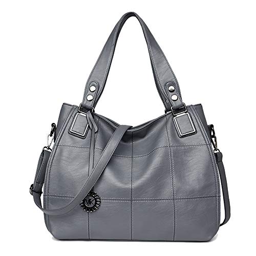 Kris Anna Damen Hobo Schultertasche Shopper Tasche aus PU-Leder mit Schulterriemen Umhängetasche Stickerei Handtasche für Frauen Grau EINWEG von Kris Anna