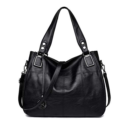 Kris Anna Damen Hobo Schultertasche Shopper Tasche aus PU-Leder mit Schulterriemen Umhängetasche Stickerei Handtasche für Frauen Schwarz EINWEG von Kris Anna