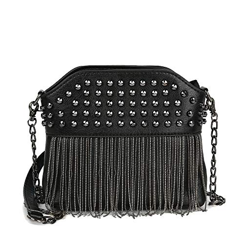 Kris Anna Womens Rivet Mini Crossbody Bag with Chain Shoulder Strap Tassel Black von Kris Anna