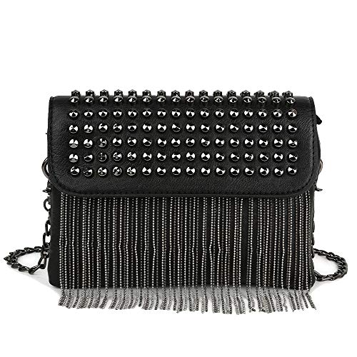 Kris Anna Womens Rivet Mini Crossbody Bag with Chain Shoulder Strap Tassel Black von Kris Anna