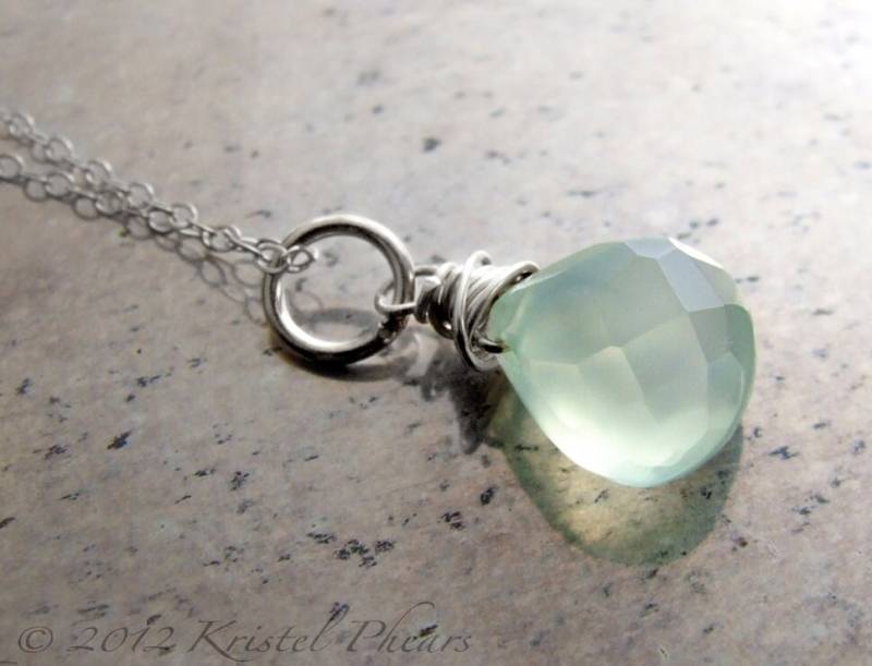 Chalcedon Anhänger Halskette - Aqua Blau Mint Sterling Silber Add-A-Dangle Brautjungfer Braut Hochzeit Freundschaft Geschenk von KrisPstudio