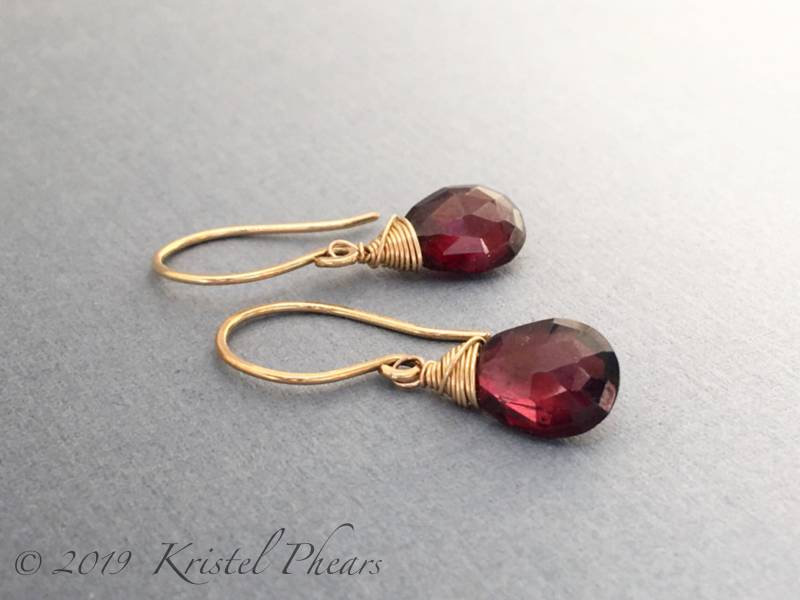 Granat Ohrringe in Gold-Gefüllt Oder Sterling - Januar Birthstone Schmuck Geschenk, Gelb Rosa, Hell Oxidiert von KrisPstudio