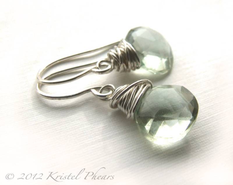 Grün Amethyst Tropfen Ohrringe - Silber Prasiolith Ohrhänger Aqua Grün Hochzeit Brautjungfer Geburtstag Muttertagsgeschenk von KrisPstudio