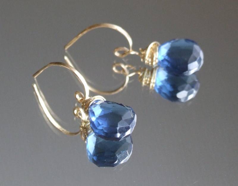 London Blauquarz Ohrringe - Gold Silber Halb Hoop Huggie Ohrstecker Edelstein Original Schmuck Design Braut Geschenk von KrisPstudio