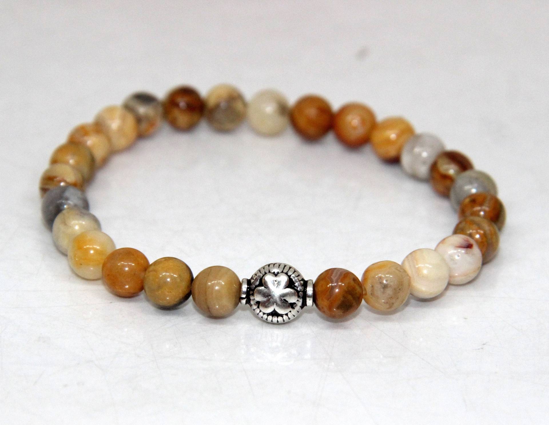 Crazy Lace Achat Armband, Perlen Edelstein Naturstein Stretch Silber Frauen Armband von KrishivExports