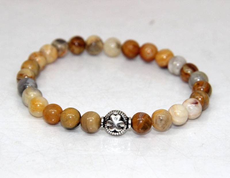 Crazy Lace Achat Armband, Perlen Edelstein Naturstein Stretch Silber Frauen Armband von KrishivExports