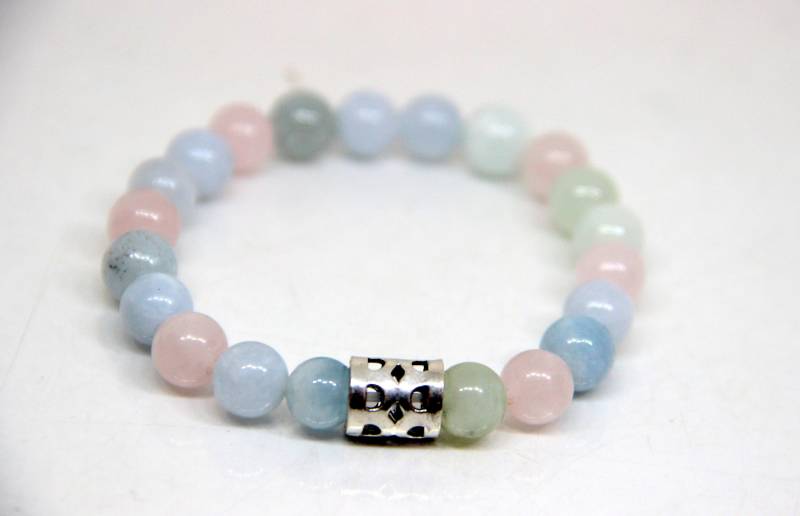 Morganit Perlen Armband Sterling Silber Edelstein Stretch Armband von KrishivExports