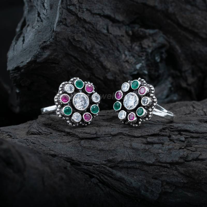 925 Sterling Silber Zehenringe - Große Paar Multi Stein Verstellbares Zehenband Handgefertigte Oxidierte von KrishnaJewelsByAnuj