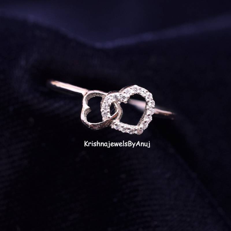 Doppel Herzen Silber Ring - 925 Sterling Größe 3 Bis 13 Us Verfügbar Stapelring Zierlicher Liebesring Vorschlagen von KrishnaJewelsByAnuj