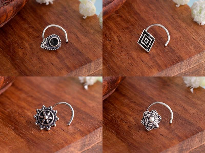 Nasenring Ohrstecker - 925 Sterling Silber 4 Stück Lot Oxidize Nasenpiercing Ring Nieten Draht Winziger Nasenstecker Handgemachter Schmuck von KrishnaJewelsByAnuj