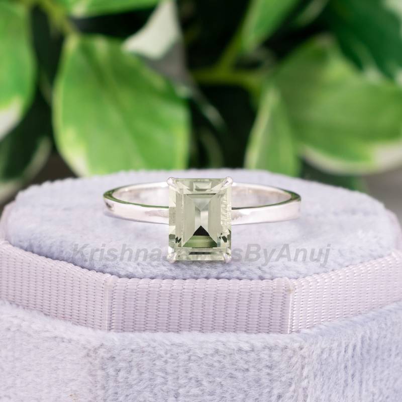 Natürlicher Grüner Amethyst Ring - 925 Massiv Sterling Silber Prasiolith Im Smaragdschliff Geburtsstein von KrishnaJewelsByAnuj