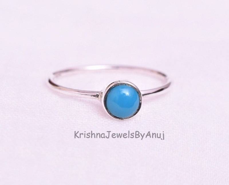 Natürlicher Türkis Silber Ring - 925 Massiv Sterling Größe 50 45 Us Handgemachter Dezember Birthstone Stapelring von KrishnaJewelsByAnuj