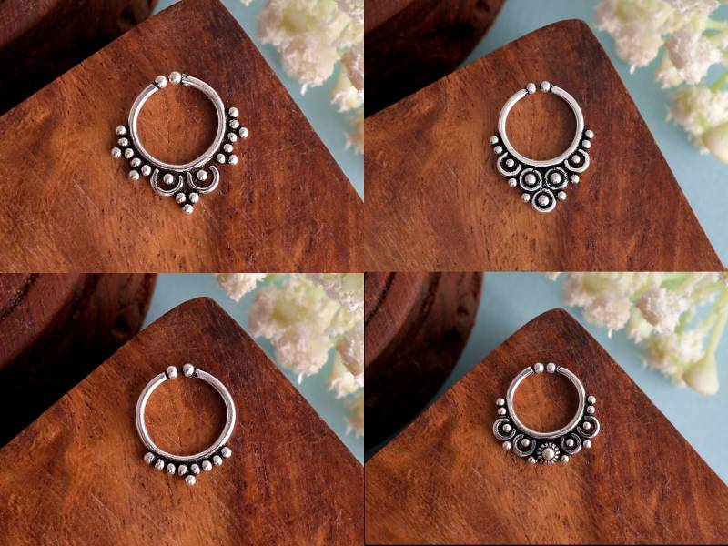 Septum Silber Nasenring - 925 Sterling Ring 4 Stück Oxidierter Set Für Nicht Durchbohrte Nase von KrishnaJewelsByAnuj