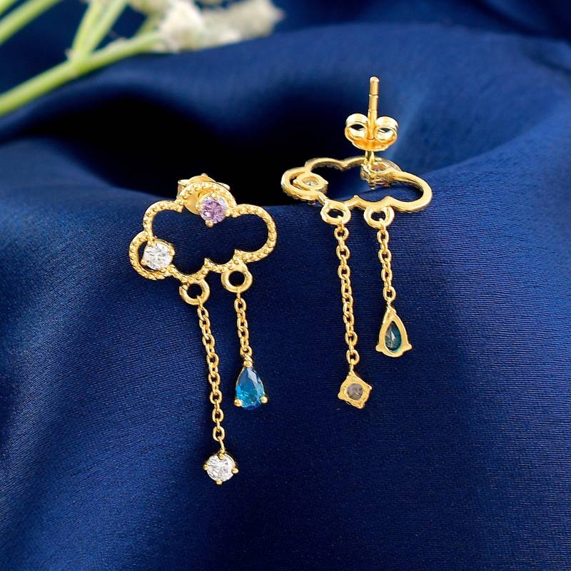 Wolke Und Regen 925 Sterling Silber Ohrring - & Zirkonia Charm Ketten Regentropfen Ohrstecker von KrishnaJewelsByAnuj
