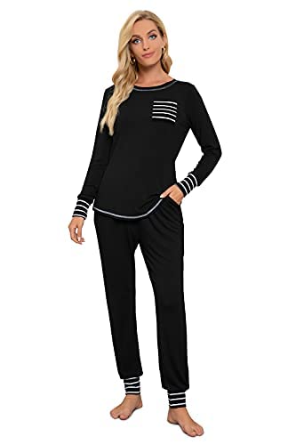 Krisimil Damen Zachte met lange mouwen Pajama Set, Schwarz, S EU von Krisimil