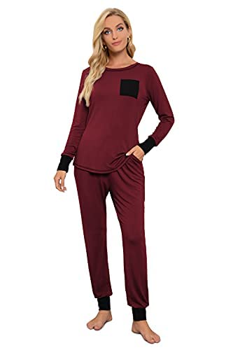 Krisimil Damen Zachte met lange mouwen Pajama Set, Burgendy Red, XL EU von Krisimil