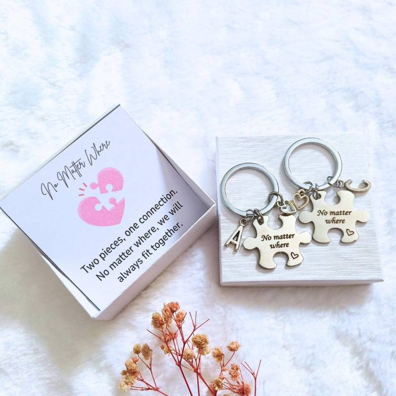 Egal Wo Puzzle Keychain Personalisierter Anfangsschlüsselbund Bester Freundgeschenk Paargeschenk Ferngeschenk Passende Schlüsselanhänger von KrisnaDesign