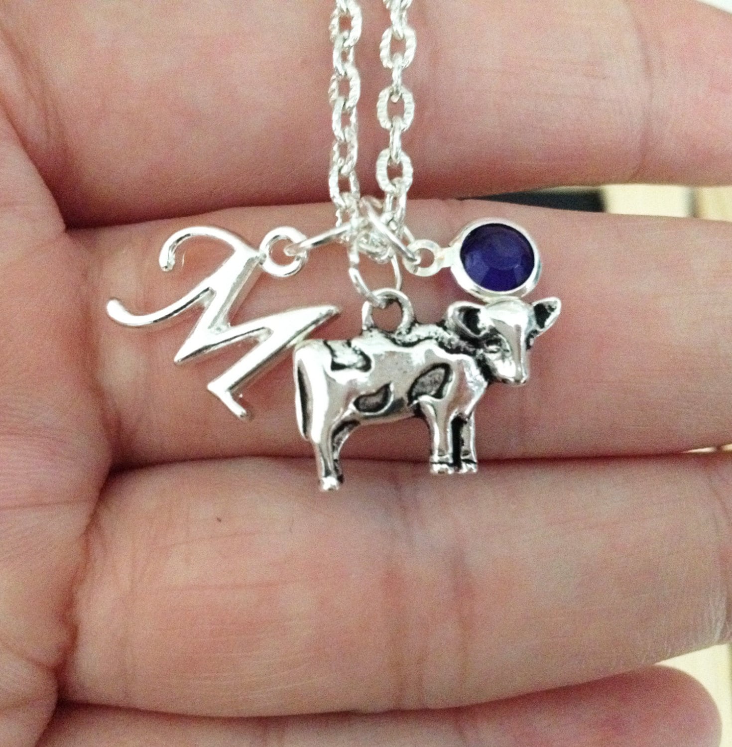 Personalisierte Halskette - Kuh Bauernhof Tier Initial Geburtsstein Individuell Beste Freundin Freundschaft Geschenk Personalisierte Halskette - Kuh Bauernhof Tier Initial Geburtsstein Individuell Beste Freundin Freundschaft Geschenk von KrisnaDesign