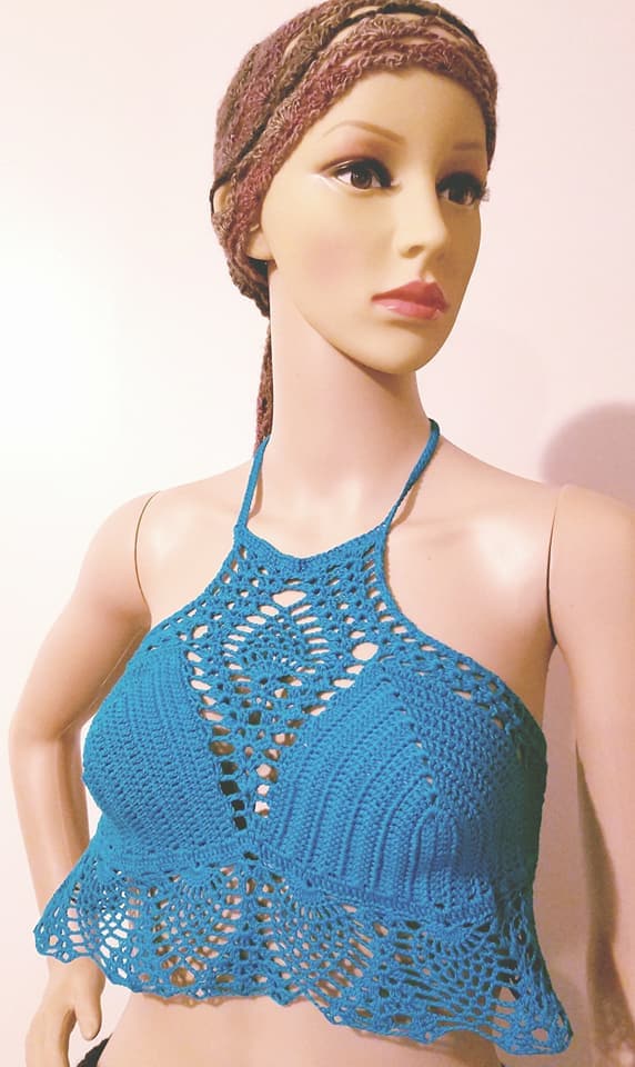 Crop Top Neckholder Häkeln Baumwolle Festival Strand Bralette Bademode Sommerkleidung Pool Party Wear Teal Baumwollfaden von KrissKrochet