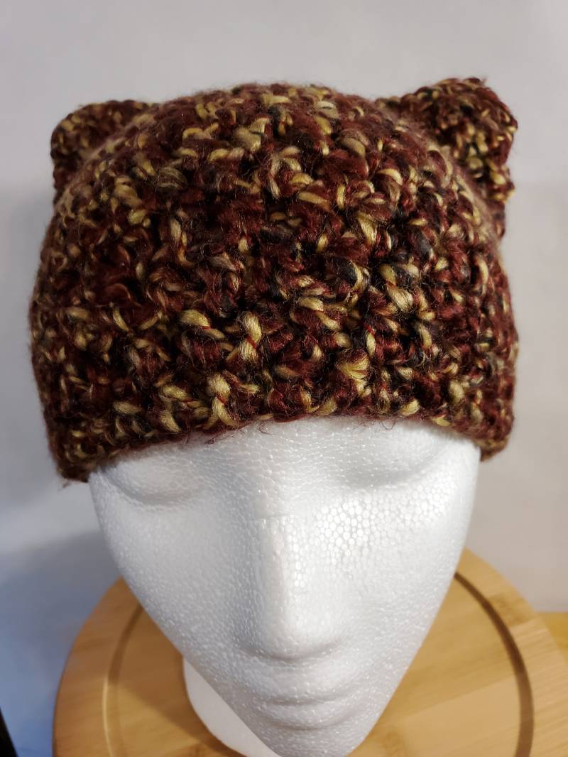 Katzenmütze, Süsse Kitty Ohren Wintermütze, Wintermütze Mit Katzenohren, Skull Cap, Colorway Barks, Versandfertig von KrissKrochet