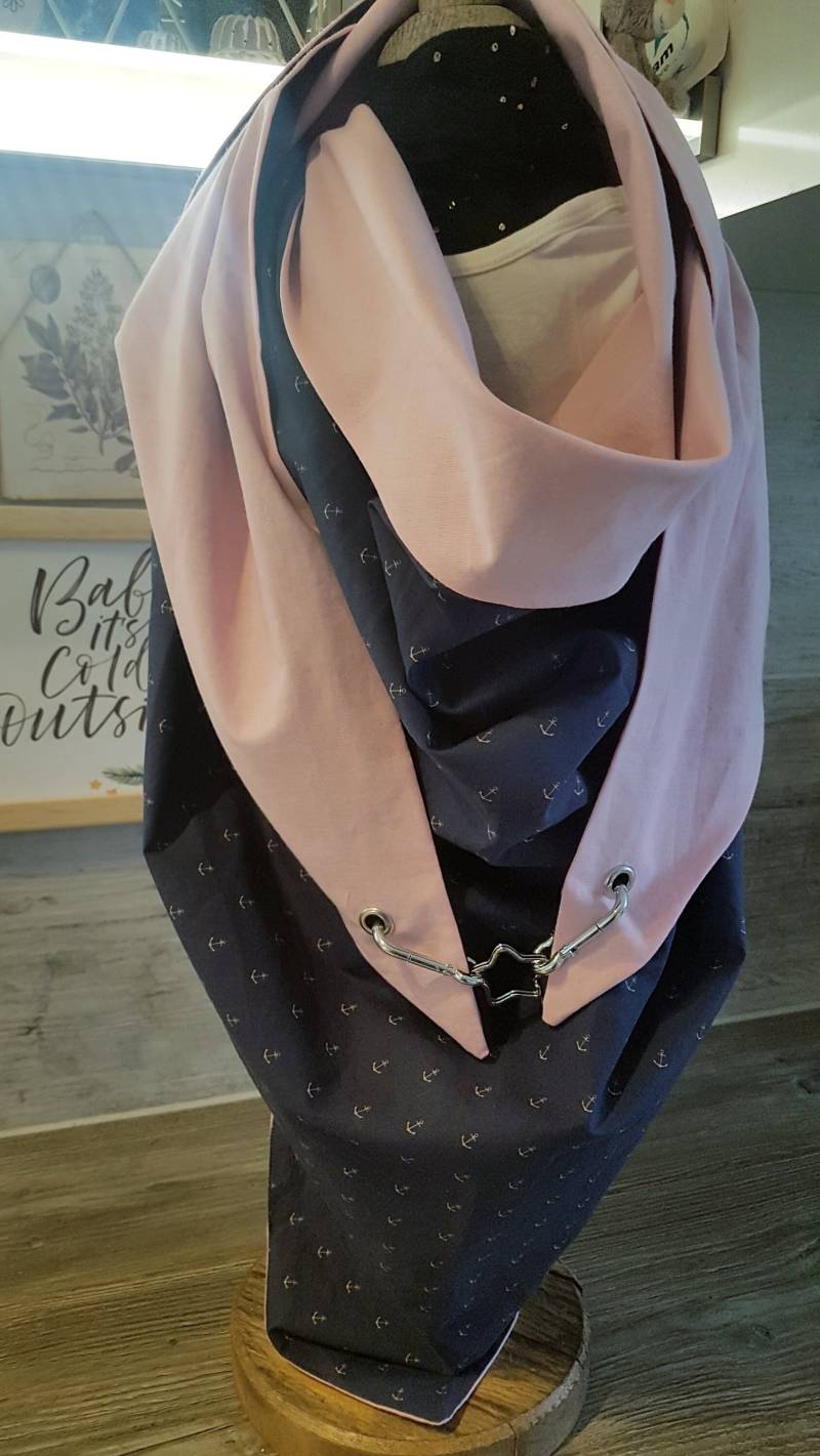 Anker Xxl Schal - Wickelschal Rosa Und Tieflblau Mit Anker Unikat Handmade 2 Möglichkeiten Zum Tragen Karabiner Verschluss von KrissisBastelstore