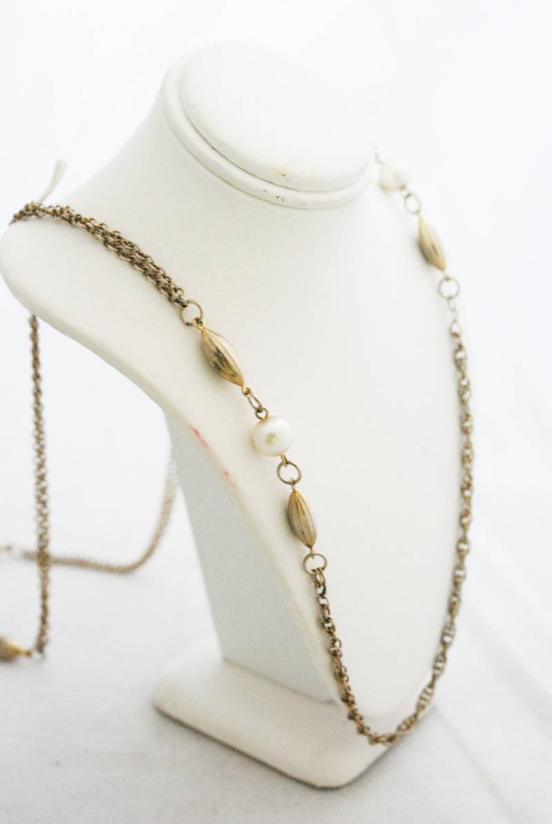 Halskette - Lang Doppelstrang Pearl Gold Perlen Anweisung Hängen von KrissyKatVINTAGE