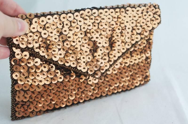 Kupplung - Braune Pailletten Perlen Walborg Umschlag von KrissyKatVINTAGE