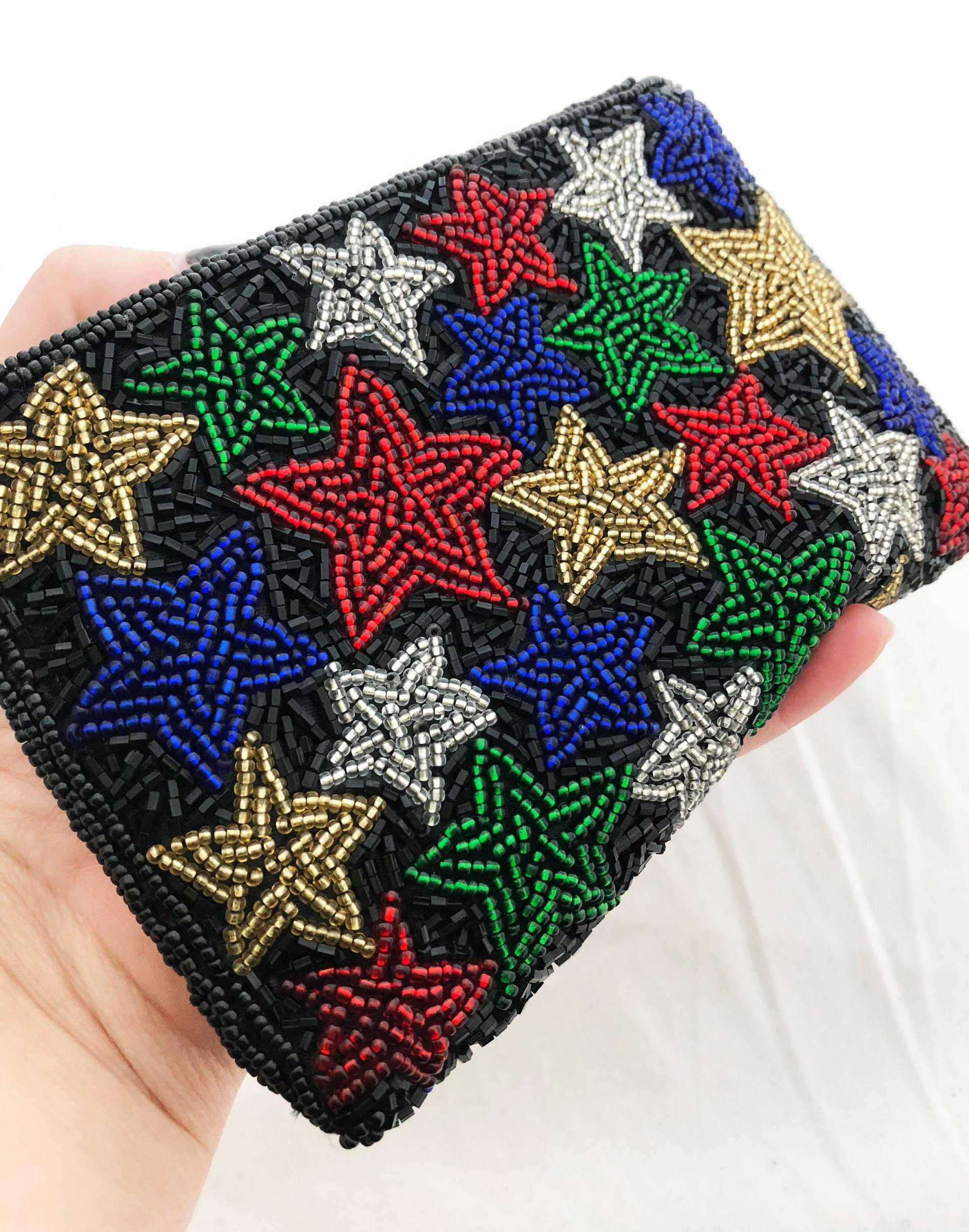 Perlen Clutch - Vintage Amanda Smith Schwarzer Stern Ohrstecker Abend Handtasche von KrissyKatVINTAGE