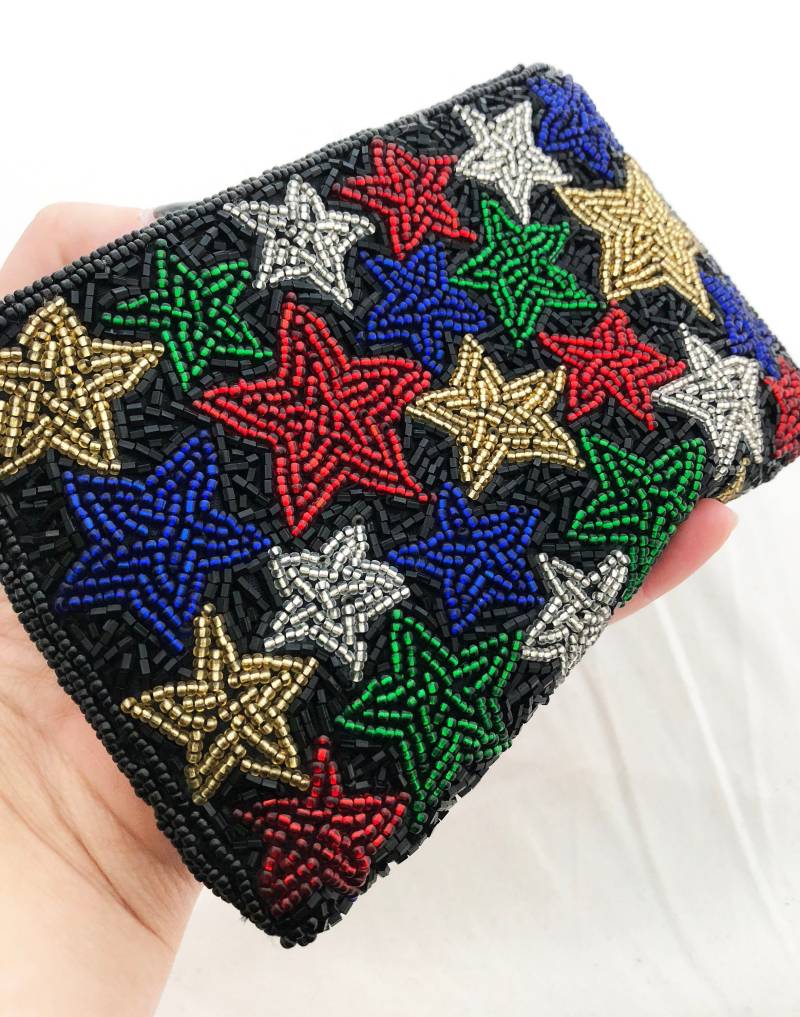 Perlen Clutch - Vintage Amanda Smith Schwarzer Stern Ohrstecker Abend Handtasche von KrissyKatVINTAGE