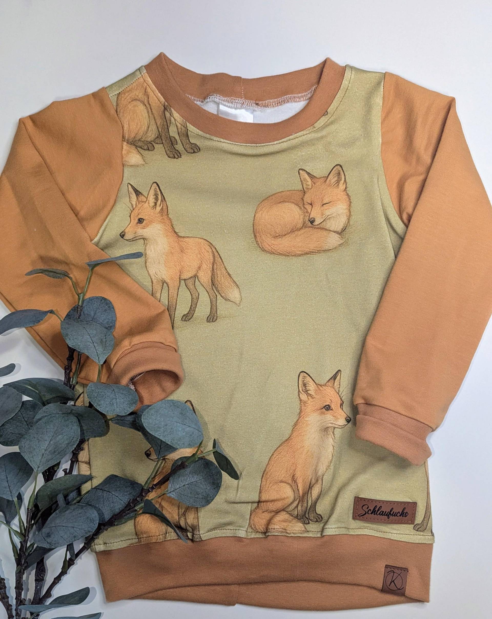 Pullover Langarm French Terry Fuchsprint Schlaufuchs Herbst Pulli Weicher Bequemer Für Kleine Fuchsfans Gr. 110/116 Fuchs von KrissysHandmadeShop