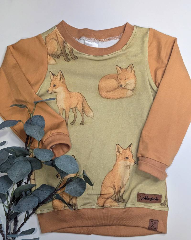 Pullover Langarm French Terry Fuchsprint Schlaufuchs Herbst Pulli Weicher Bequemer Für Kleine Fuchsfans Gr. 110/116 Fuchs von KrissysHandmadeShop