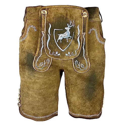 Krist und König Lederhosen - Modell Der Hirsch - braun mit hellblauen Stickereien - feinstes Wildbockleder, samtweich und beständig, Herren - Lederhosen - Trachtenlederhosen - 50 Krist und König Lederhosen - Modell Der Hirsch - braun mit hellblauen Stickereien - feinstes Wildbockleder, samtweich und beständig, Herren - Lederhosen - Trachtenlederhosen - 50 von Krist und König