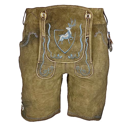 Krist und König Lederhosen - Modell Der Hirsch - braun mit mattblauen Stickereien - feinstes Wildbockleder, samtweich und beständig, Herren - Trachtenlederhosen - Lederhosen - 46 Krist und König Lederhosen - Modell Der Hirsch - braun mit mattblauen Stickereien - feinstes Wildbockleder, samtweich und beständig, Herren - Trachtenlederhosen - Lederhosen - 46 von Krist und König