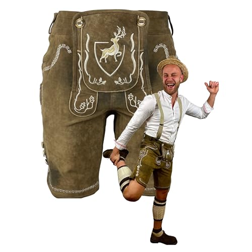 Krist und König Lederhosen - Modell Der Hirsch - braun mit weißen Stickereien - feinstes Wildbockleder, samtweich und beständig, Herren - Trachtenlederhosen - Lederhosen- 54 Krist und König Lederhosen - Modell Der Hirsch - braun mit weißen Stickereien - feinstes Wildbockleder, samtweich und beständig, Herren - Trachtenlederhosen - Lederhosen- 54 von Krist und König