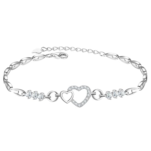 925 Sterling Silber Amband Damen CZ Herz Armschmuck Klein Kristall Herz Liebe ArmKette Kommt in Schmuck Geschenk Box von KristLand