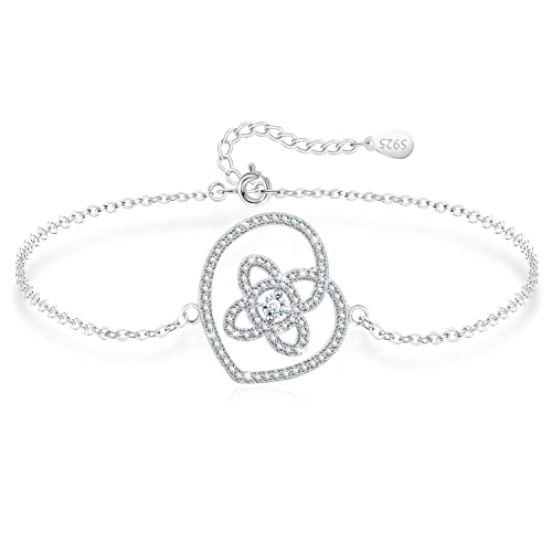 925 Sterling Silber Amband Damen Herz Armschmuck, Herz mit Blume Kristall Liebe ArmKette Verstellbare Kette, Kommt in Schmuck Geschenk Box von KristLand