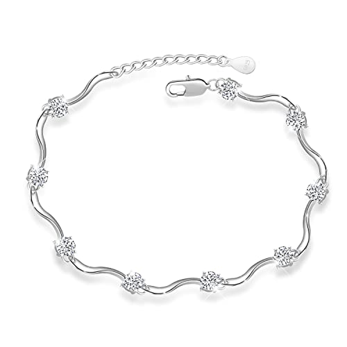 Damen Armband Kette Silber 925 Wellig mit Kristall Armkette, Empfindlich Liebe ArmKette Verstellbare Kette, Kommt in Schmuck Geschenk Box von KristLand